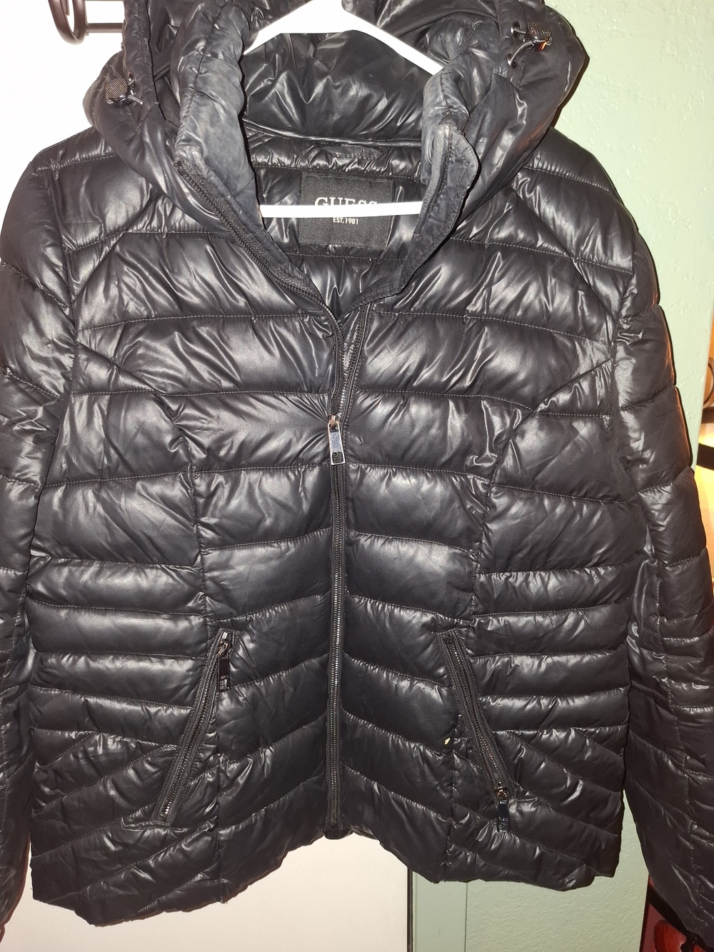 GUESS Women's Black Quilted Hooded Puffer Jacket